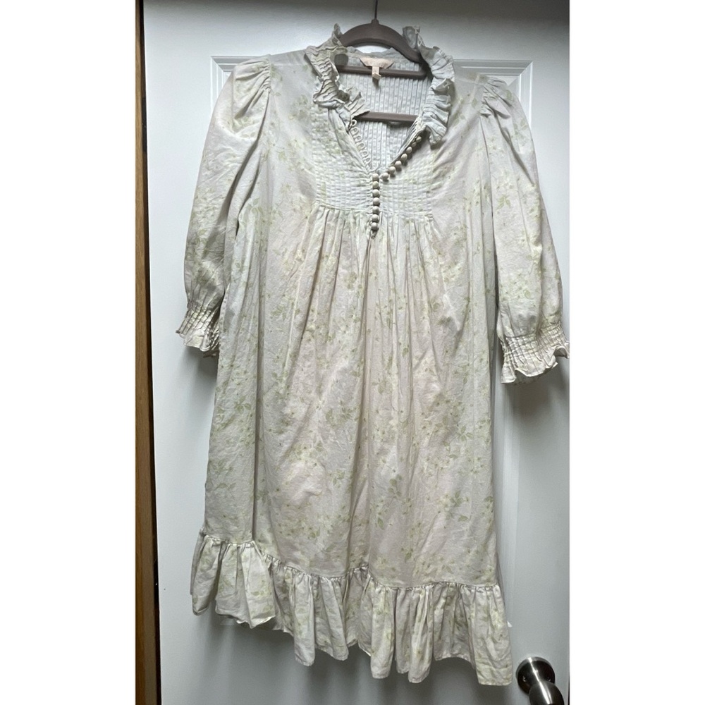 Rebecca Taylor Cream Mini Babydoll Dress with 3/4 Bishop Sleeves and Bib Collar